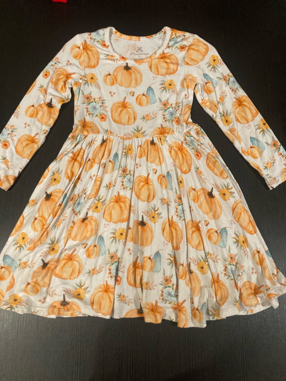 Little Snuggles - Girls Bamboo Pumpkin Long Sleeve Twirl Dress - Size 4